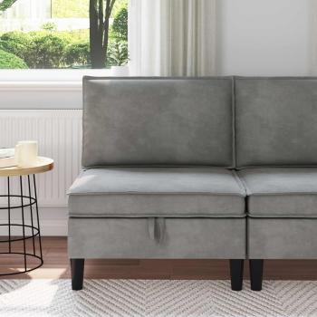 ARDEBO.de - Mittels Sofa mit Stauraum Hellgrau Samt