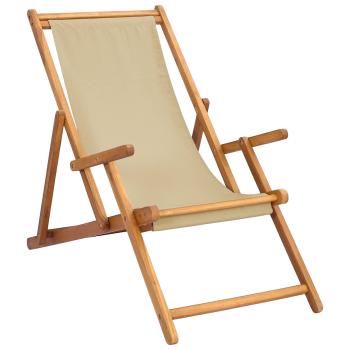 Liegestuhl Beige Massivholz Teak