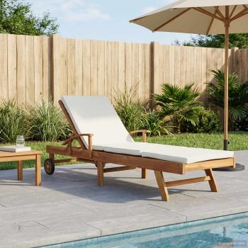 ARDEBO.de - Sonnenliege mit Kissen Massivholz Teak Braun und Creme