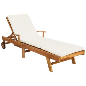 Sonnenliege mit Kissen Massivholz Teak Braun und Creme