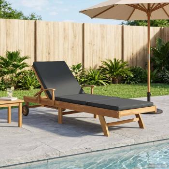 ARDEBO.de - Sonnenliege mit Kissen Massivholz Teak Braun und Dunkelgrau