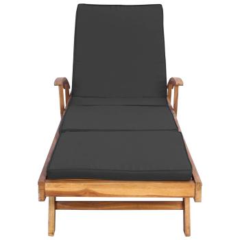 Sonnenliege mit Kissen Massivholz Teak Braun und Dunkelgrau