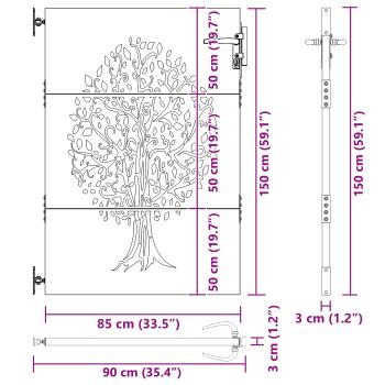 Gartentor 85x150 cm Cortenstahl Baum-Design