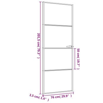 Innentür Schlank Schwarz 76x201,5 cm Hartglas und Aluminium