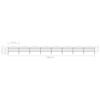 Gartenzaun mit Speerspitzen Stahl (1 - 1,25) x 13,6 m Schwarz