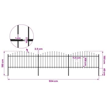 Gartenzaun mit Speerspitze Stahl 504 x 150 cm Schwarz