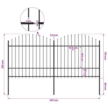 Gartenzaun mit Speerspitze Stahl 337 x 175 cm Schwarz