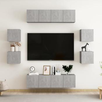 ARDEBO.de - 8-tlg. TV-Schrank-Set Betongrau Holzwerkstoff