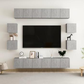 ARDEBO.de - 10-tlg. TV-Schrank-Set Betongrau Holzwerkstoff