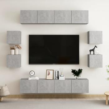 ARDEBO.de - 8-tlg. TV-Schrank-Set Betongrau Holzwerkstoff