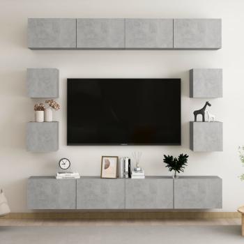 ARDEBO.de - 8-tlg. TV-Schrank-Set Betongrau Holzwerkstoff