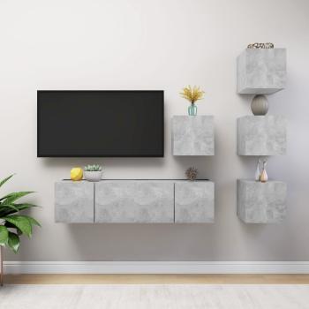 ARDEBO.de - 6-tlg. TV-Schrank-Set Betongrau Holzwerkstoff