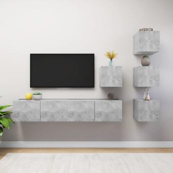 ARDEBO.de - 6-tlg. TV-Schrank-Set Betongrau Holzwerkstoff