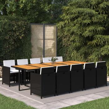ARDEBO.de - 11-tlg. Garten-Essgruppe mit Kissen Poly Rattan Schwarz