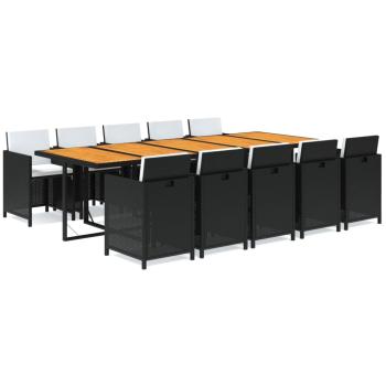 11-tlg. Garten-Essgruppe mit Kissen Poly Rattan Schwarz
