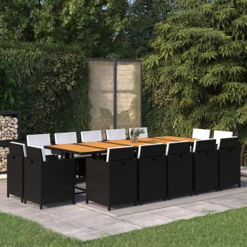 ARDEBO.de - 15-tlg. Garten-Essgruppe mit Kissen Poly Rattan Schwarz