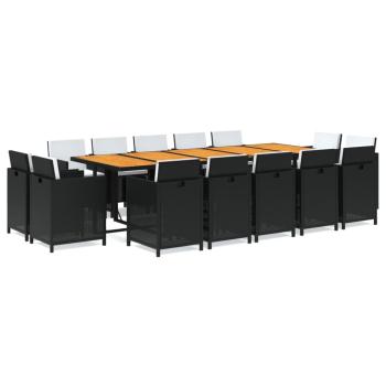 15-tlg. Garten-Essgruppe mit Kissen Poly Rattan Schwarz