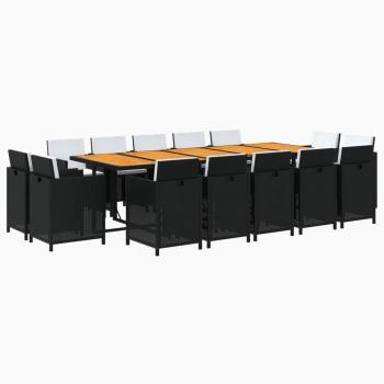 15-tlg. Garten-Essgruppe mit Kissen Poly Rattan Schwarz
