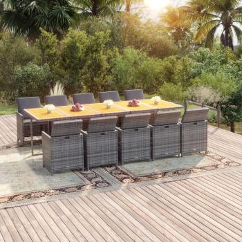 ARDEBO.de - 11-tlg. Garten-Essgruppe mit Auflagen Poly Rattan Grau