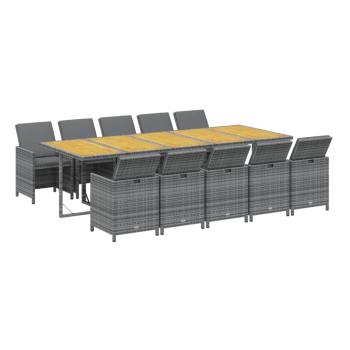 11-tlg. Garten-Essgruppe mit Auflagen Poly Rattan Grau