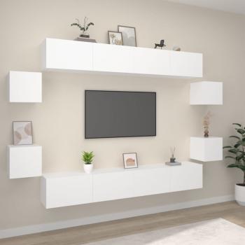 ARDEBO.de - 8-tlg. TV-Schrank-Set Weiß Holzwerkstoff