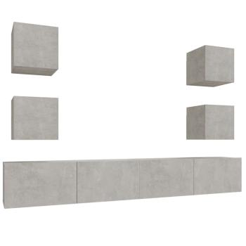 ARDEBO.de - 6-tlg. TV-Schrank-Set Betongrau Holzwerkstoff