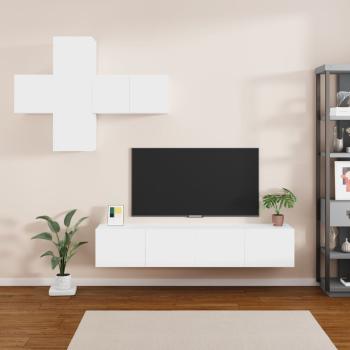 ARDEBO.de - 7-tlg. TV-Schrank-Set Weiß Holzwerkstoff