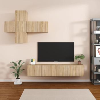 ARDEBO.de - 7-tlg. TV-Schrank-Set Sonoma-Eiche Holzwerkstoff