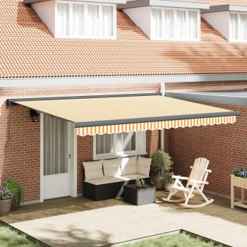 ARDEBO.de - | Ausziehbare Markise | Blau und Weiß mit weißem Rahmen 4,5 × 3 m