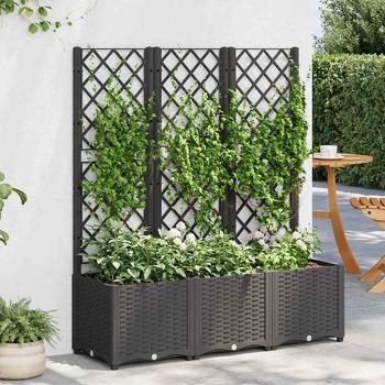 ARDEBO.de - Garten-Pflanzgefäß mit Spalier Schwarz 120 x 40 x 136 cm PP
