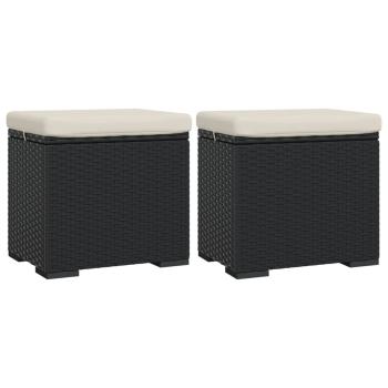Hocker mit Kissen 2 Stk. Schwarz 40x30x40 cm Poly Rattan