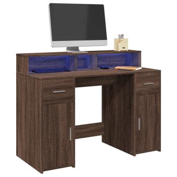 ARDEBO.de - LED-Schreibtisch Braun Eichen-Optik 120x55x91 Holzwerkstoff