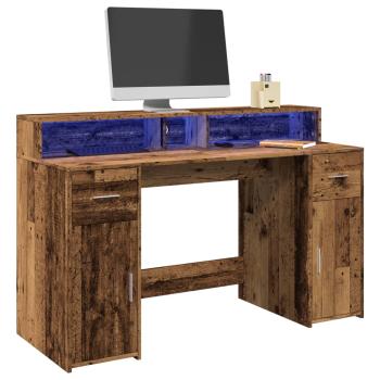 ARDEBO.de - LED-Schreibtisch Altholz-Optik 140x55x91 cm Holzwerkstoff