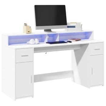 ARDEBO.de - LED-Schreibtisch Weiß 160x55x91 cm Holzwerkstoff
