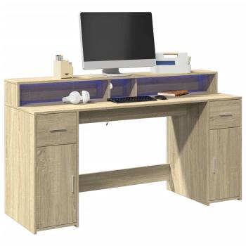 ARDEBO.de - LED-Schreibtisch Sonoma-Eiche 160x55x91 cm Holzwerkstoff