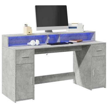 ARDEBO.de - LED-Schreibtisch Betongrau 160x55x91 cm Holzwerkstoff