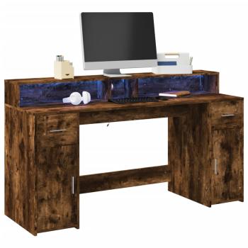 ARDEBO.de - LED-Schreibtisch Räuchereiche 160x55x91 cm Holzwerkstoff