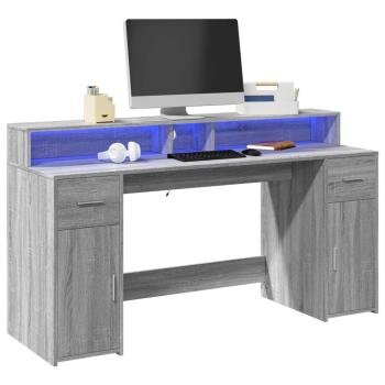 ARDEBO.de - LED-Schreibtisch Grau Sonoma 160x55x91 cm Holzwerkstoff