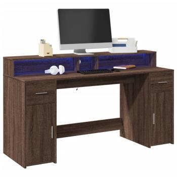ARDEBO.de - LED-Schreibtisch Braun Eichen-Optik 160x55x91 Holzwerkstoff