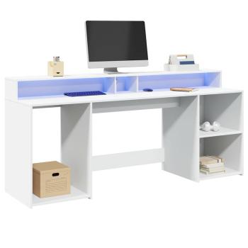 ARDEBO.de - LED-Schreibtisch Weiß 200x55x91 cm Holzwerkstoff