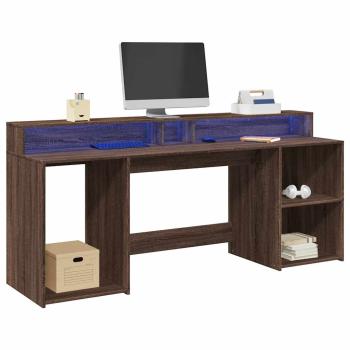 ARDEBO.de - LED-Schreibtisch Braun Eichen-Optik 200x55x91 Holzwerkstoff