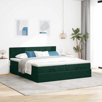 Ottoman-Bett mit Matratzen Dunkelgrün 160x200 cm Samt