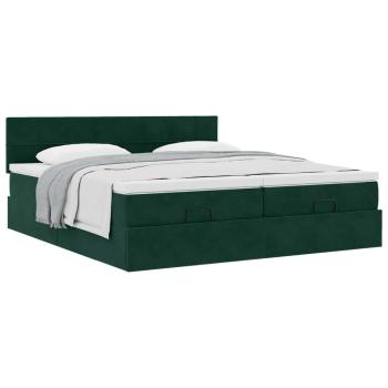 Ottoman-Bett mit Matratzen Dunkelgrün 160x200 cm Samt