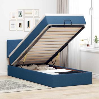 ARDEBO.de - Ottomane Bett mit Matratze & LEDs Blau 90x200 cm Stoff