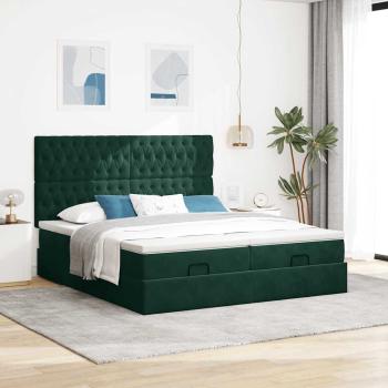 Ottoman-Bett mit Matratzen Dunkelgrün 200x200 cm Samt