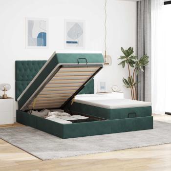 ARDEBO.de - Ottoman-Bett mit Matratzen & LEDs Dunkelgrün 200x200 cm Samt