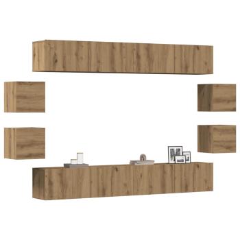 ARDEBO.de - 8-tlg. TV-Schrank-Set Wandmontage Artisan-Eiche Holzwerkstoff