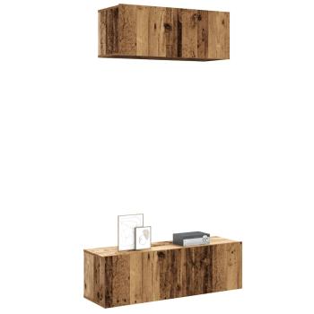 ARDEBO.de - 2-tlg. TV-Schrank-Set Wandmontage Altholz-Optik Holzwerkstoff