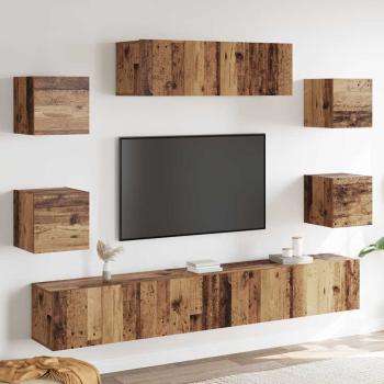 ARDEBO.de - 7-tlg. TV-Schrank-Set Wandmontage Altholz-Optik Holzwerkstoff