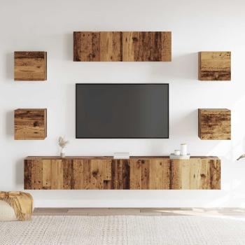 7-tlg. TV-Schrank-Set Wandmontage Altholz-Optik Holzwerkstoff